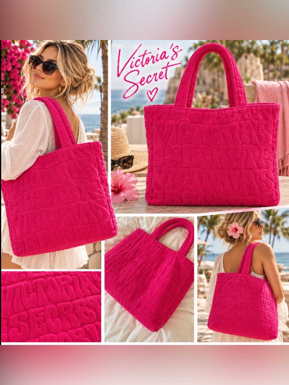 Victoria's Secret *Groovy* Hot Pink Quilted Logo Tote